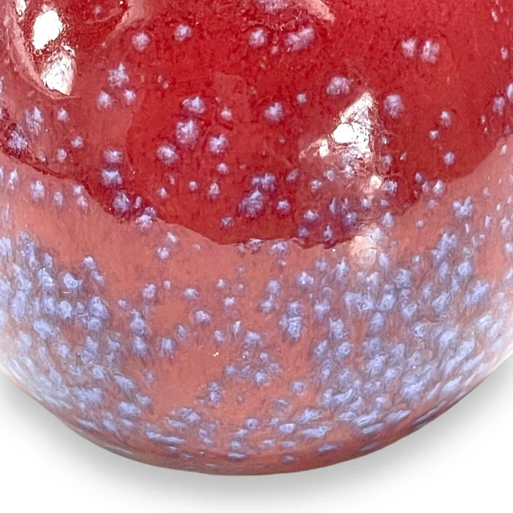 Japanese Vintage Small Round Red with Periwinkle Speckles Bud Vase 3